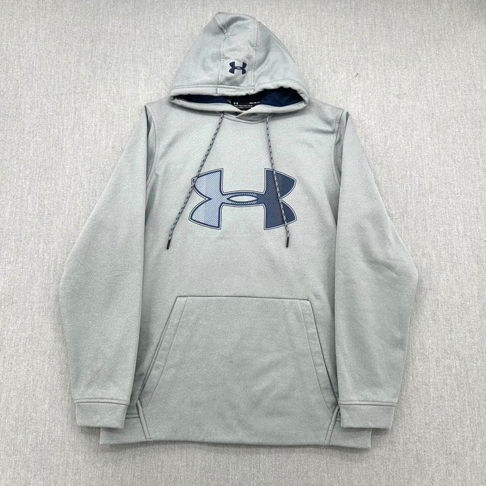 Under Armour Hoodie Mens Medium Gray ColdGear Loose Fit Logo Pullover Sweatshirt